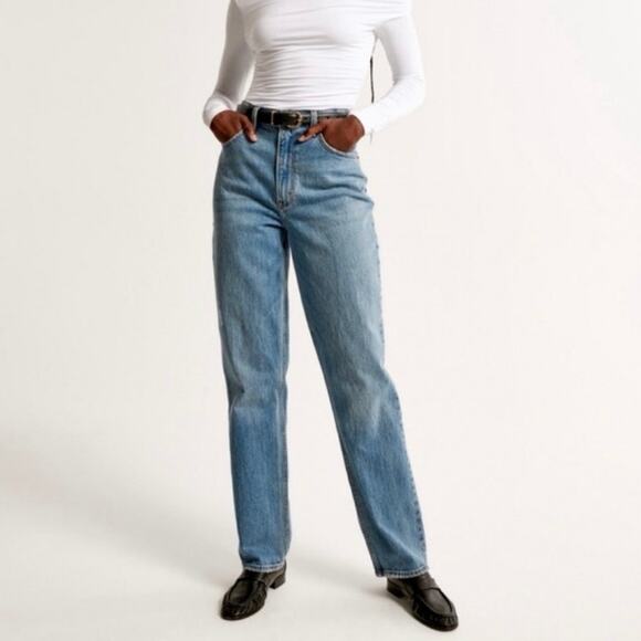 Abercrombie & Fitch ‘90s Straight Ultra High Rise Denim Jeans 16 Long Curve Love - Picture 1 of 11